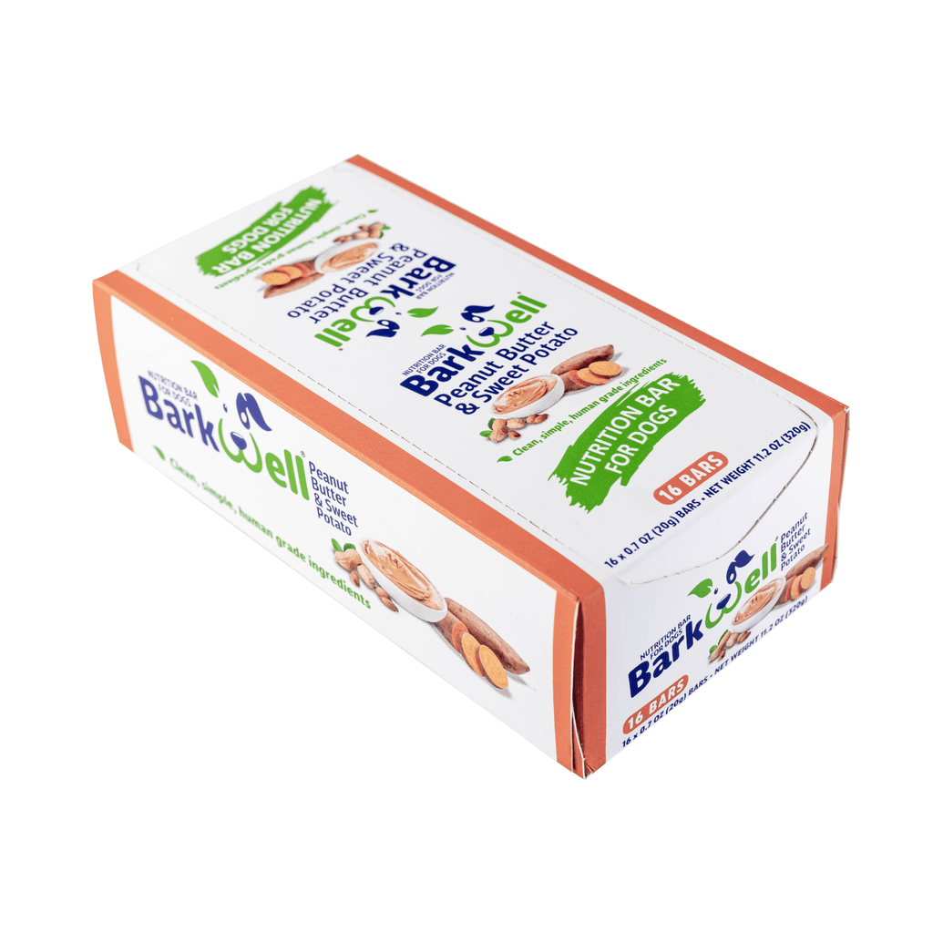 Peanut butter and sweet potato dog nutrition bar boxPeanut butter and sweet potato dog nutrition bar box