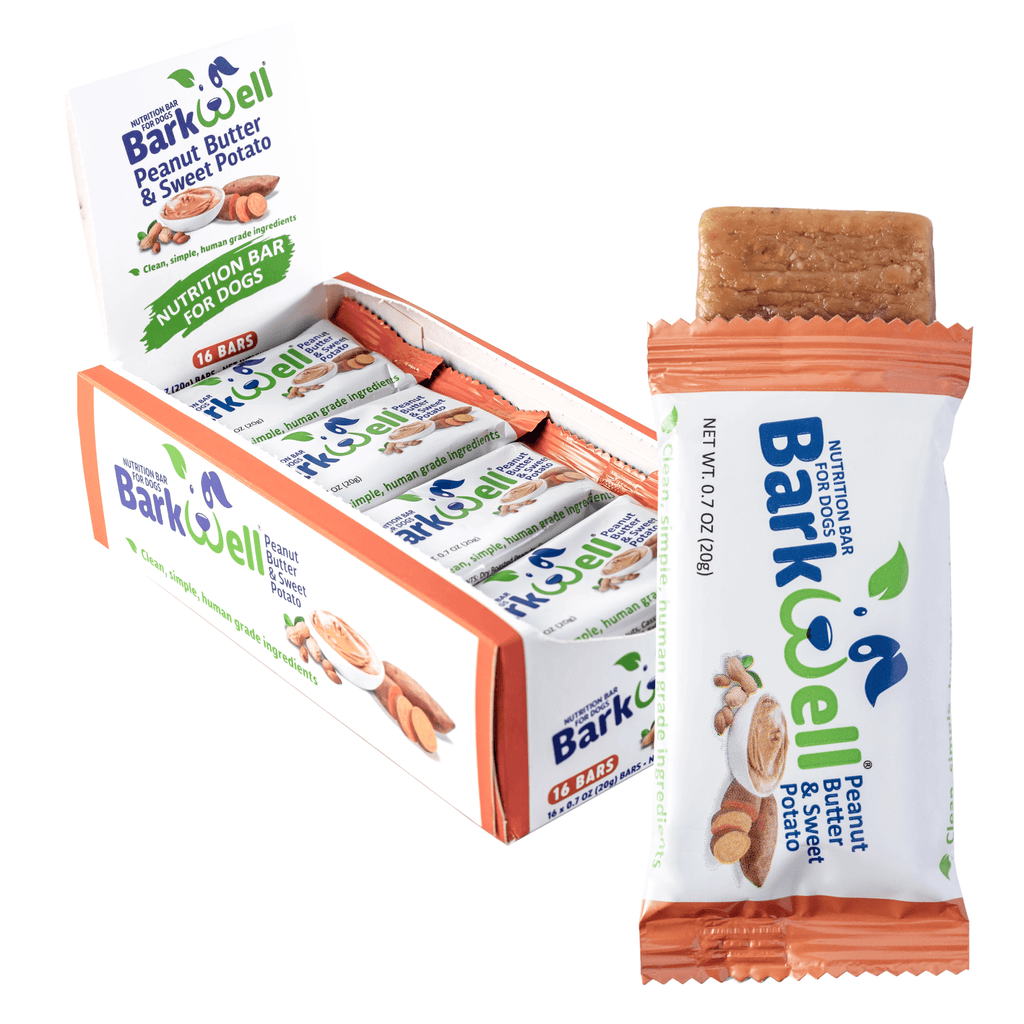 Peanut butter and sweet potato dog nutrition bar box