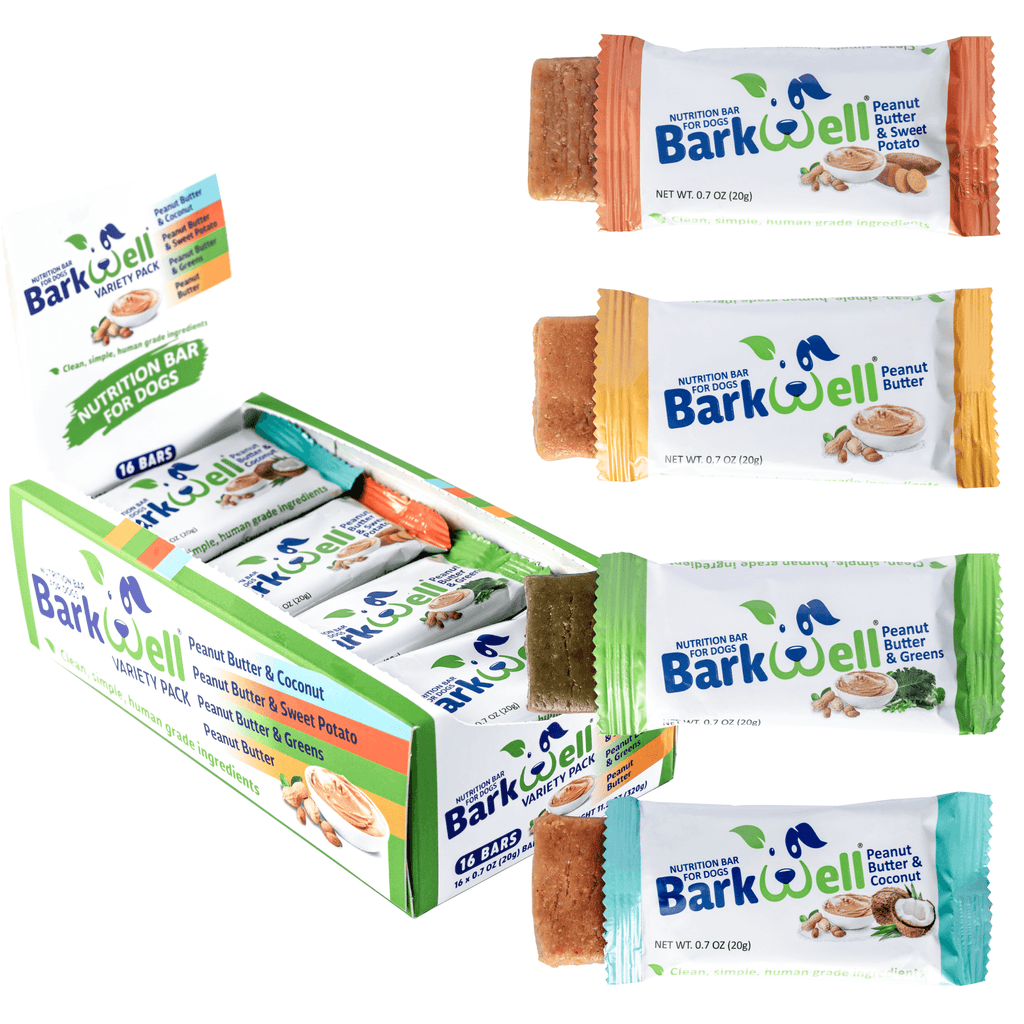 Nutrition bar box for dogs with four different flavors inside
